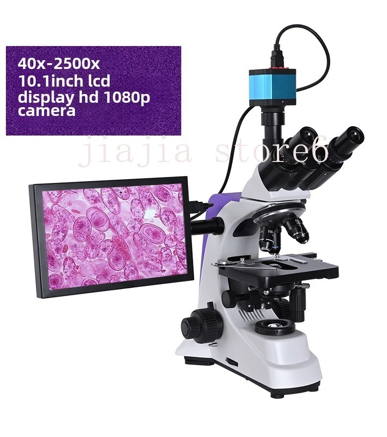 Professional Lab Biological HD Trinocular Microscope Zoom 2500X + 2/16MP Electronic Digital Camera USB HDMI VAG + 10-inch LCD