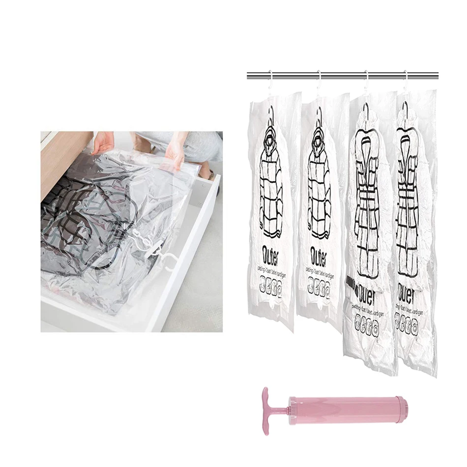 

1PC Hanging Vacuum Storage Bag Seal Storage Clothing Dust Cover Bags for Suits, Dress Coats or Jackets, Closet Organizer