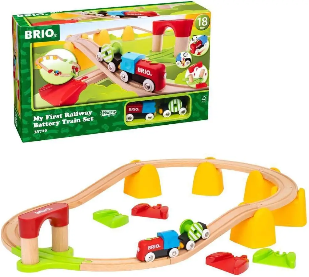 

World 33710 - My First Railway Battery Operated Train Set | 25 Piece Wood Train Set for Toddlers | Inclusive of Accessories and