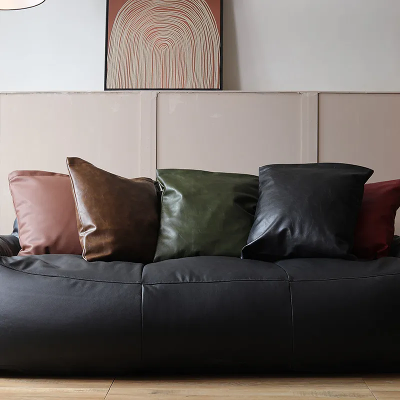 Superfine leather throw pillows, luxurious living room sofa, genuine leather headrest, bedside pillow, pillow cover