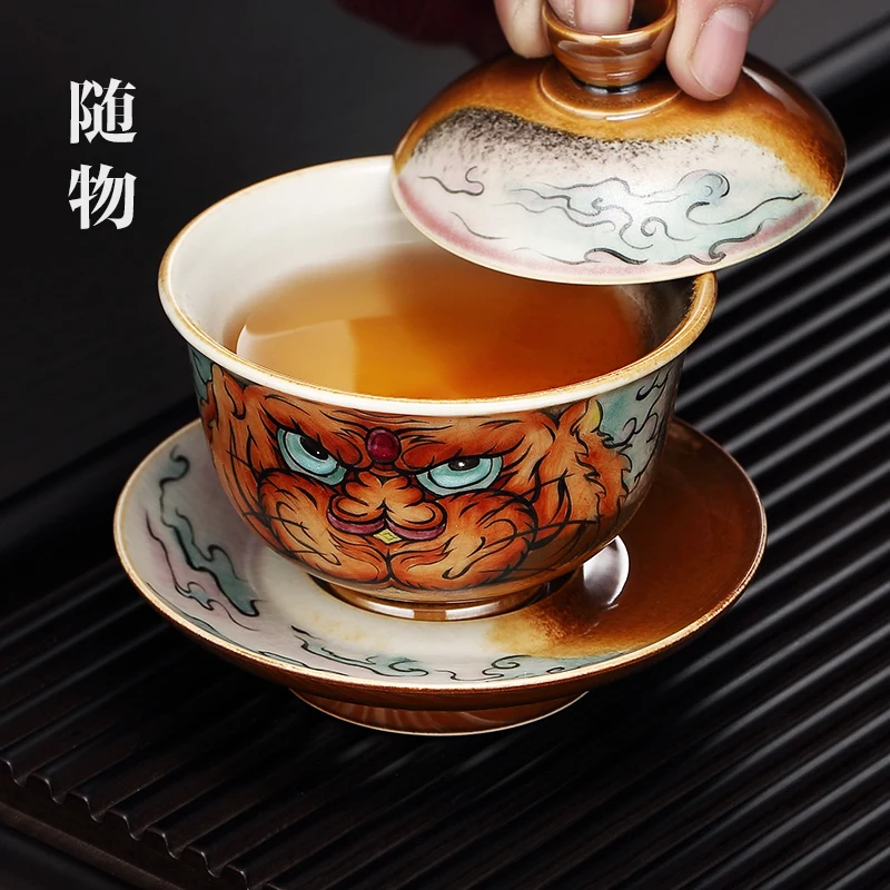 Chaishao China-Chic Sancai Cup, Single Jingdezhen CeramiCs, HigH-grade, Large And HigH-end Ru Kiln Set, Tea Bowl