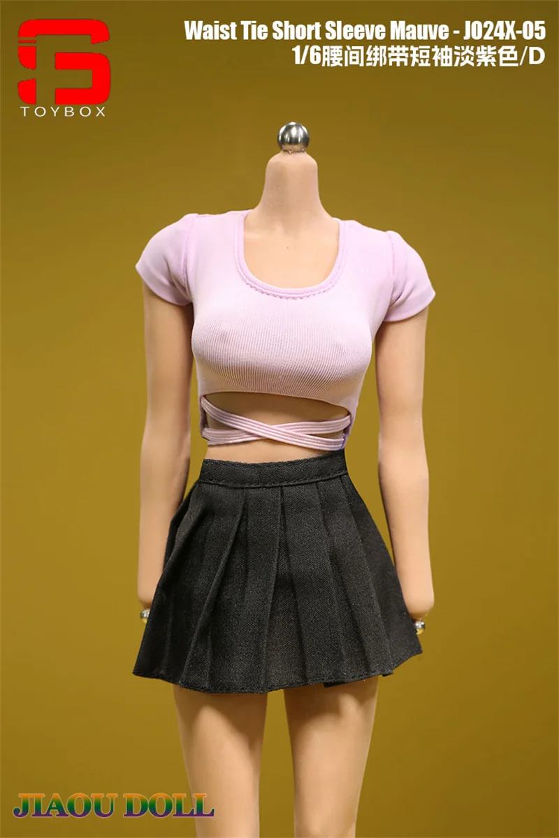 JO24X-05 1/6 wiązanie w talii z krótkim rękawem Top plisowana spódnica ubrania Model Fit 12 ''JIAOU lalka kobieta żołnierz figurka ciało