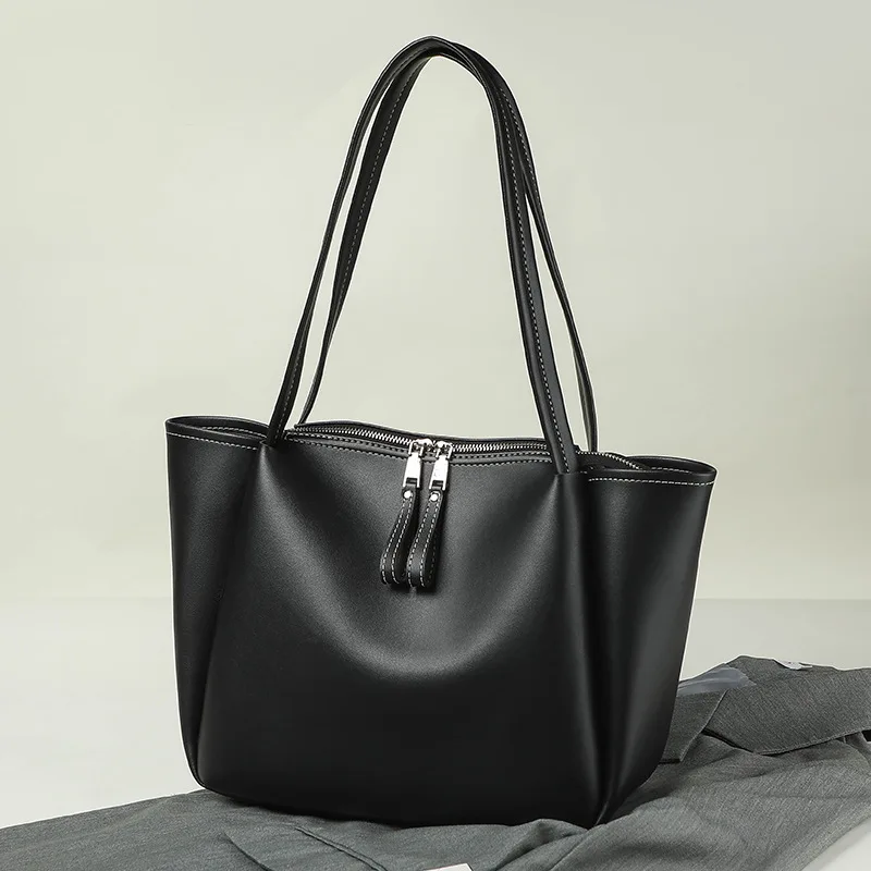 

Simple Women Bucket Shoulder Bags New Solid Color Handbags Retro Large Capacity Tote Bags Large Capacity Pu Leather Bags 2024