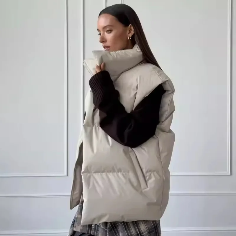 

Women's Cotton Vest Jacket New Stand-up Collar Casual Solid Winter Warm Sleeveless Jacket Casual Waistcoat Outerwear Female