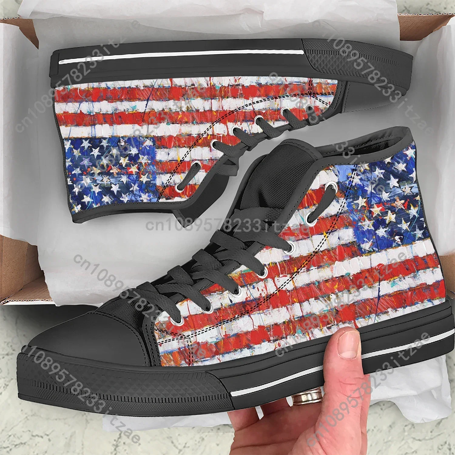 Hot Summer USA US American Patriotic Casual Cloth Shoes High Top America Flag Lightweight 3D Print Men Women Sneakers Breathable