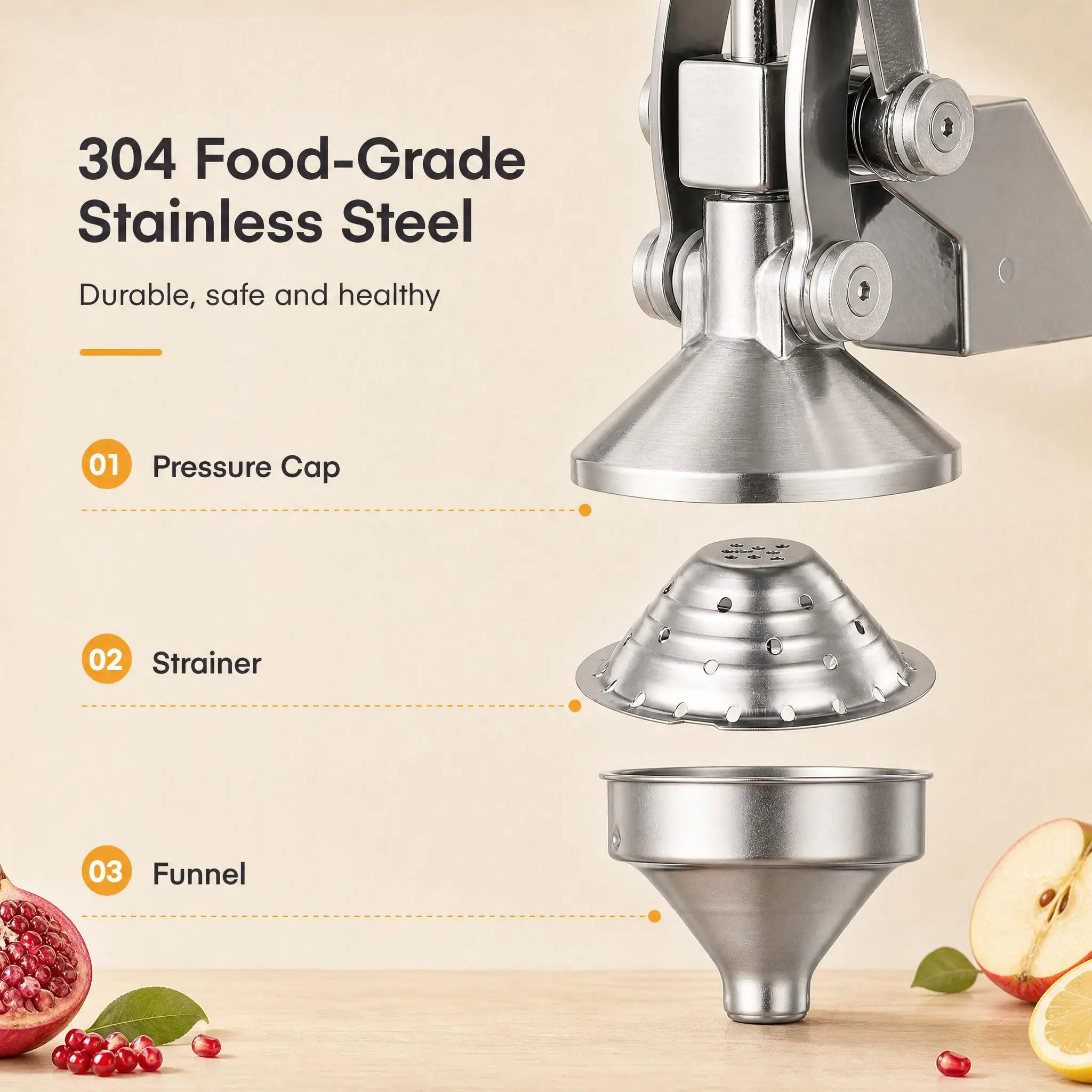 Heavy Duty Manual Cast Iron Juicer Citrus Squeezer Commercial Hand Press Orange Lemon Fruit Extractor with 400ml Stainless Steel Cup view 4