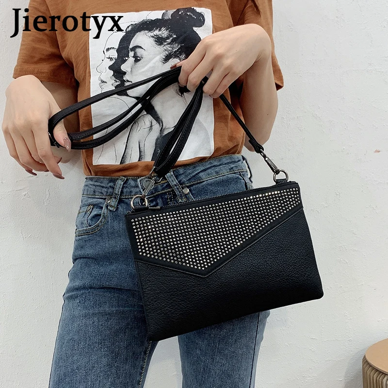 JIEROTYX Clutch Wristlet Handbag Women's Faux Leather Large Wallet Purse Crossbody Shoulder Bags Rhinestone Cover