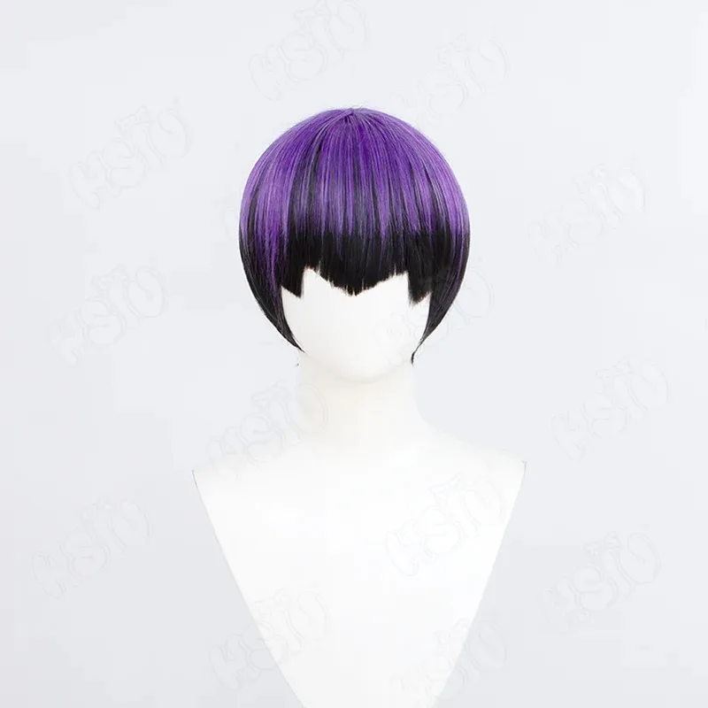 أنيمي Kaiju No 8 Hoshina شعر مستعار تأثيري 30 سنتيمتر أسود أرجواني التدرج الشعر القصير لعبة شعر مستعار تأثيري أنيمي شعر مستعار تأثيري