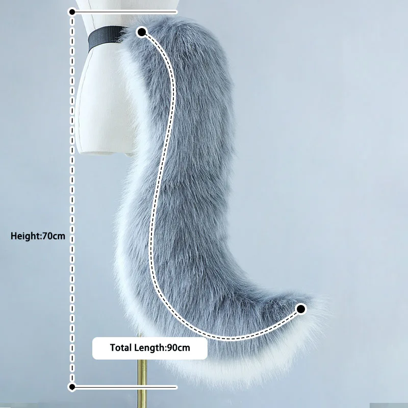 90CM Furry Animal Dog Fox Wolf Tail Cute Plush Dress Up Party Comic-Con Costume Cosplay Props Adjustable Belt Faux Fur Tail