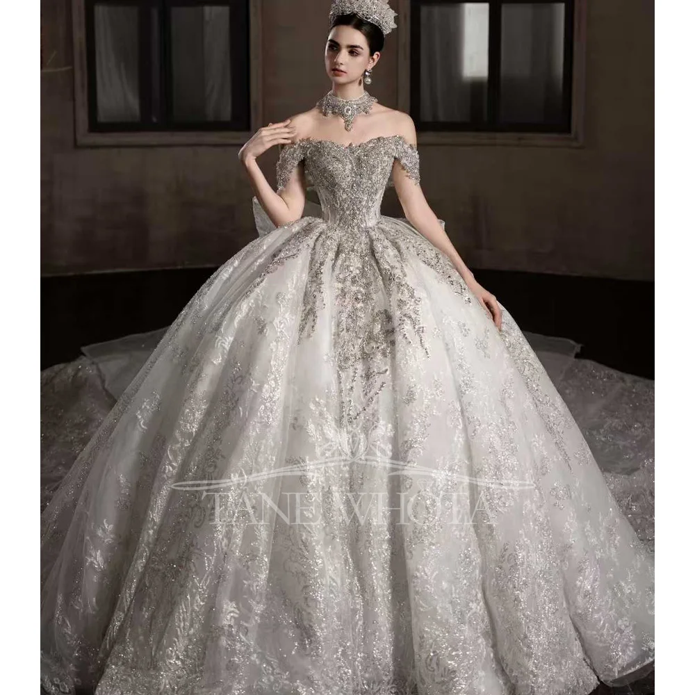 

Luxury Sweetheart Off-Shoulder Beading Sequined Ball Gown Wedding Dress Customized Sexy Wedding Dress For Brides