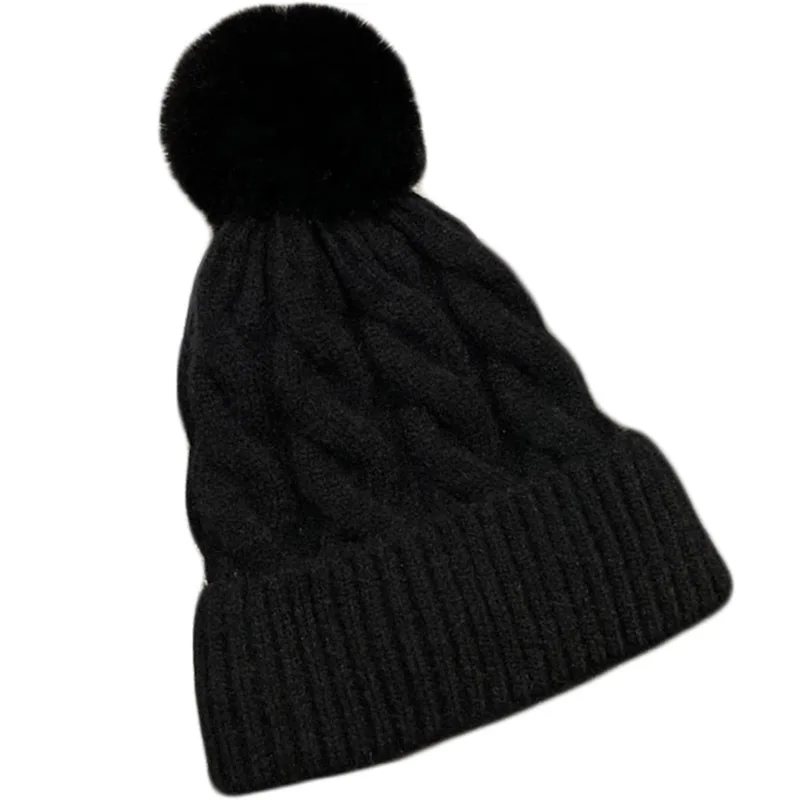 2024 Autumn Winter Men Women Knitted Hat Solid Skuilles Beanies Dad Cap Thick Warm Ski Beanies Caps Girls Cable Knit Pompom