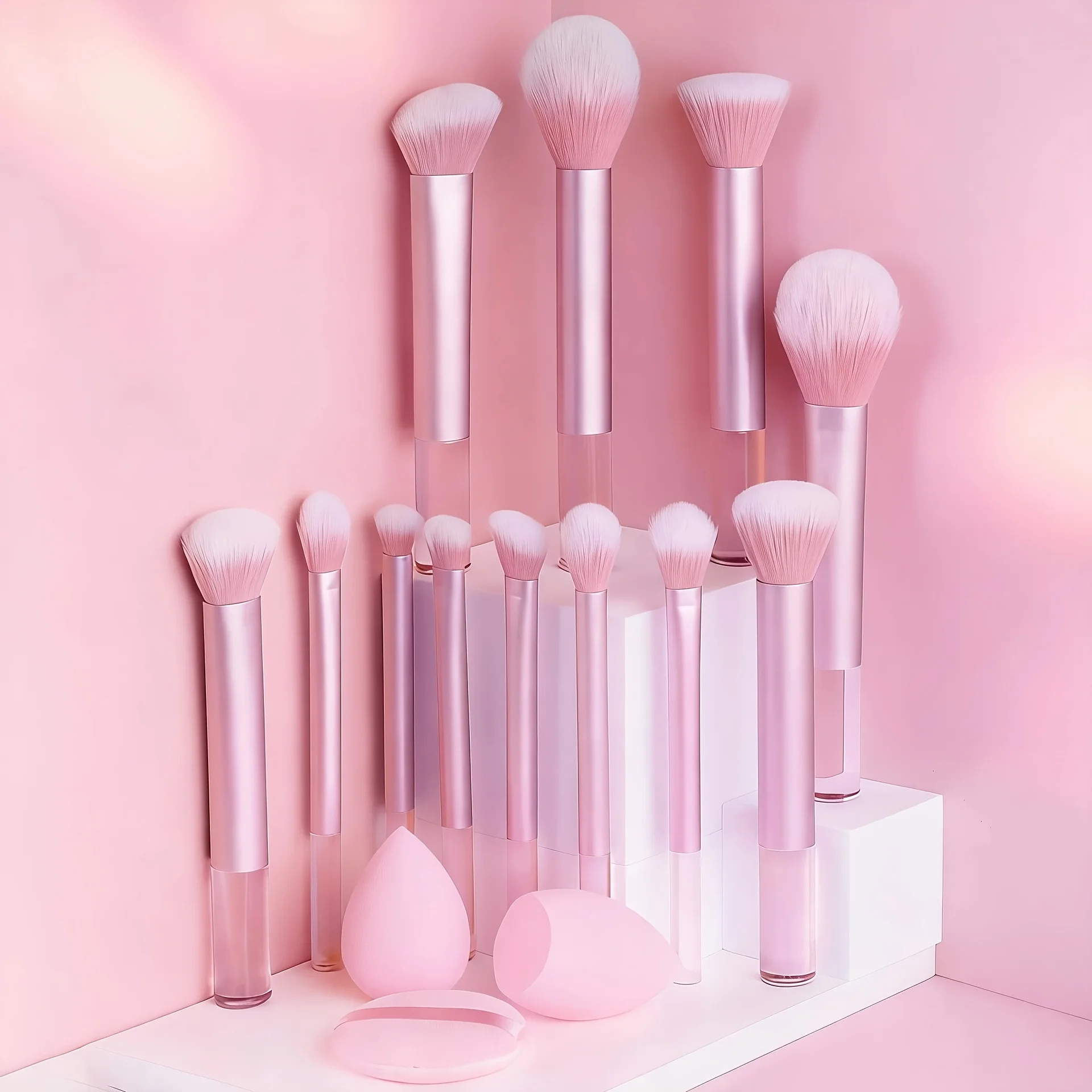 15pcs Makeup Brush And Puff Set Blush Brush Foundation Brush Eye Brush Soft Sponge Easy Makeup Portable Cosmetic Tools
