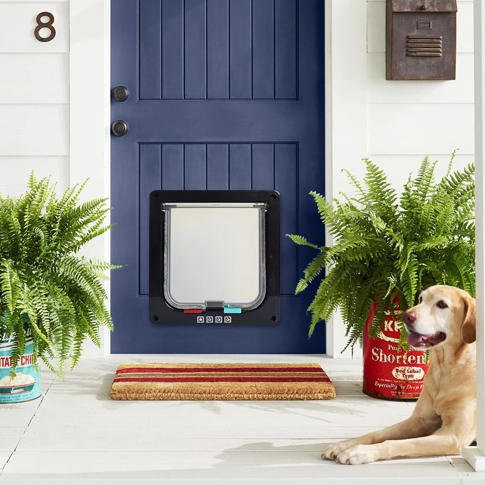 Cat Flap Door with 4 Way Security Lock Puppy Kitten Safety In&out Pet Door ABS Plastic Small Pet Gate Transparent Thin Cat Door