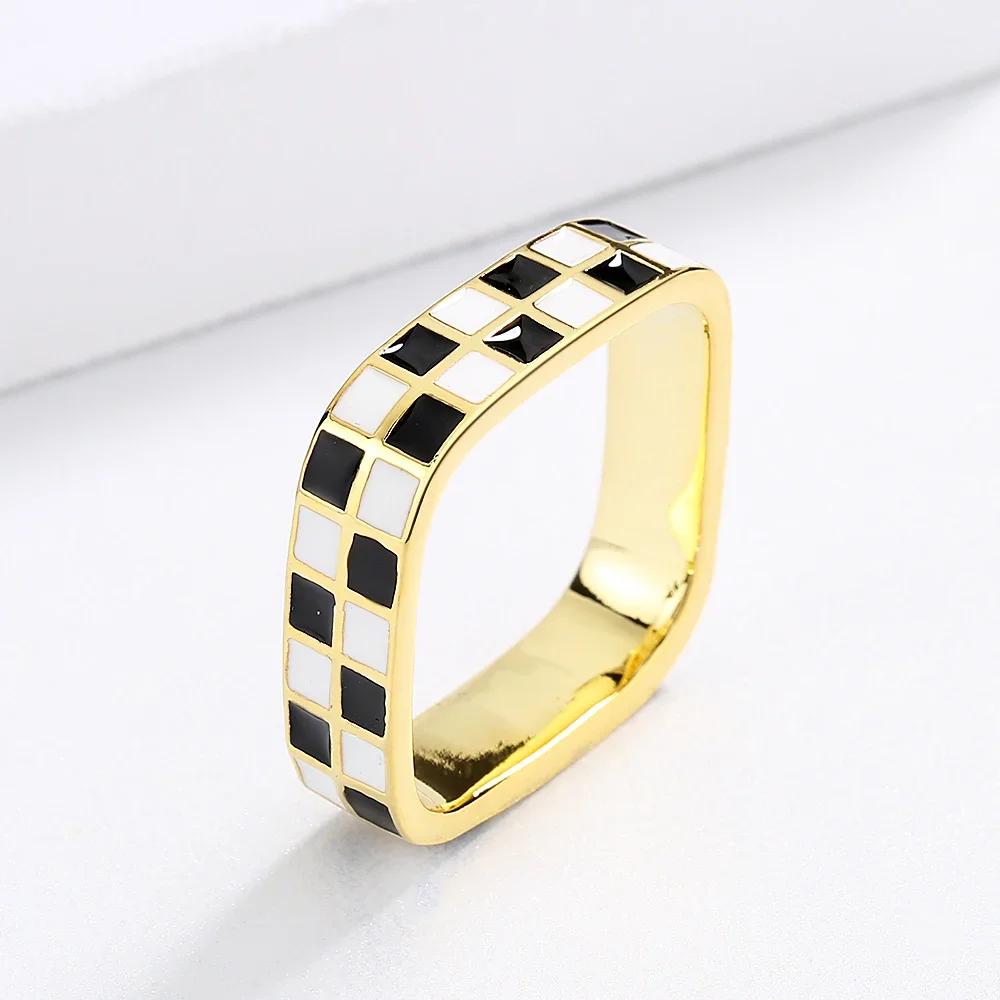 

Классическое женское кольцо в шахматном порядке, серебро 925, простое черно-белое клетчатое открывающееся кольцо, обручальное кольцо с ручной эмалью