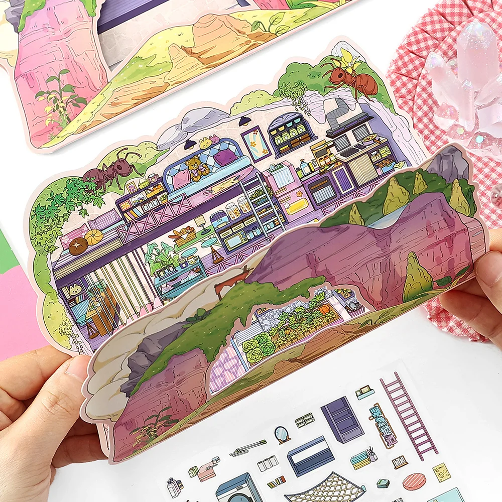 Kawaii grotte habitant 3D trou d'arbre cottage paysage autocollant  bricolage poche cabine scène Festival vacances enfants cadeaux \ufeff /  Autocollant pour papeterie, image size:1000x1000
