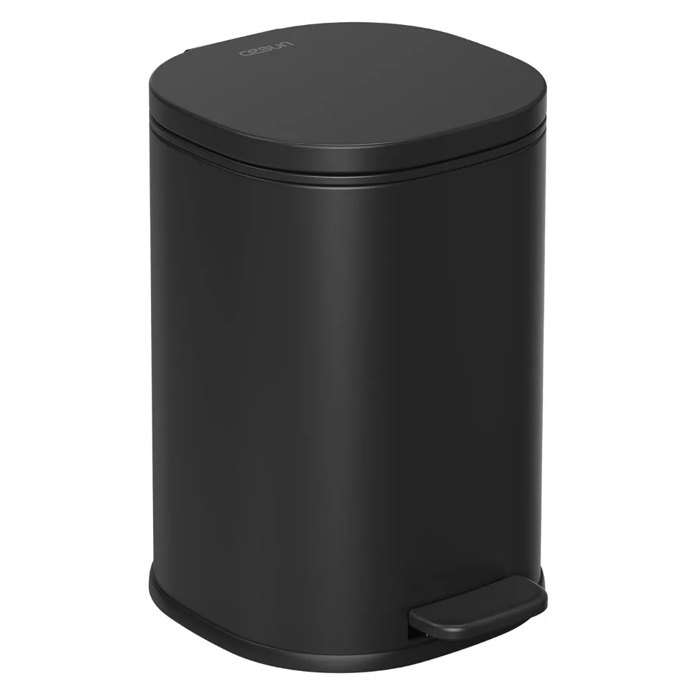

Черный мусорный бак для ванной комнаты с крышкой, небольшой мусорный бак на 1,3 галлона с ножной педалью, металлический круглый мусорный бак для ванной комнаты, спальни,