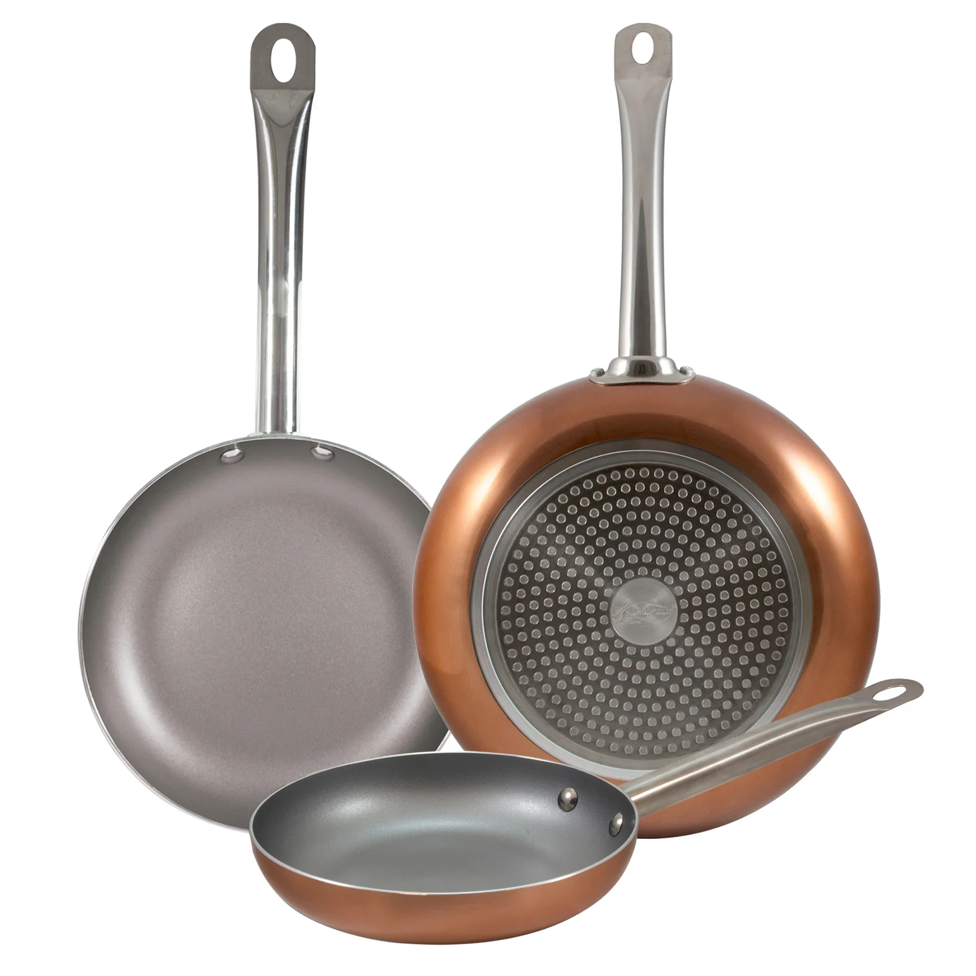 مجموعة مقالي ألومنيوم مضغوطة مكونة من 3 قطع من أوبتيموم بلس مع طلاء غير لاصق (20 24 28 سم) من الرخام الرمادي كوانيوم #3