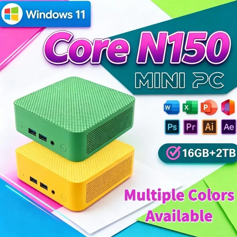 2026 Mini PC Core N150 Windows 11 Computer 16GB RAM 1TB SSD Prime Gaming Computer 4K HD Mini Desktop PC Gamer