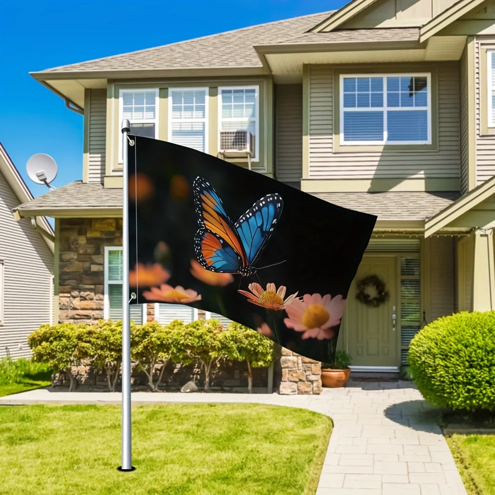 Vibrant Butterfly Flower Polyester Garden Flag Durable Outdoor Display Decoration