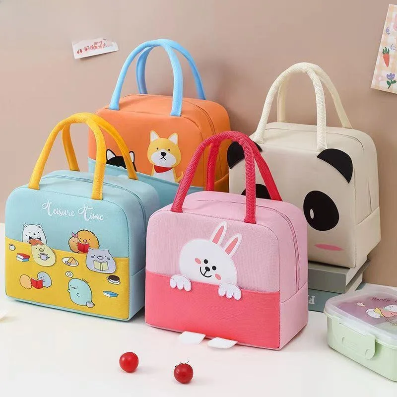厚手アルミ箔断熱ランチバッグ-かわいい漫画柄-手持ち式携帯食品容器-家庭用保温バッグ
