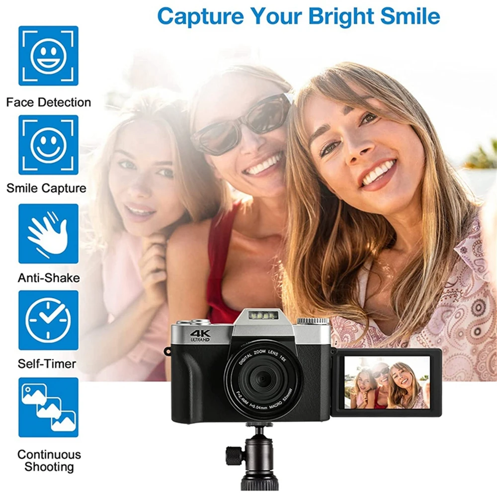 4K 48MP Protable Digital Photography Flip Screen Selfie Camcorder For YouTube Live Stream Vlog Video Camera FYP Wifi Webcam