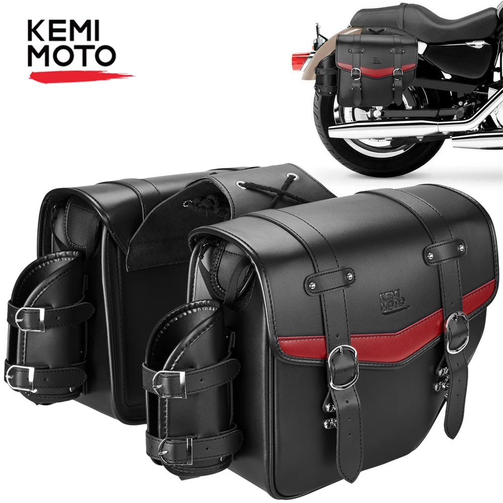 

Motorcycle Saddle Bags Waterproof Leather Saddlebags With Cup Holder Saddle Bags for Sportster Softail Dyna Road King Universal