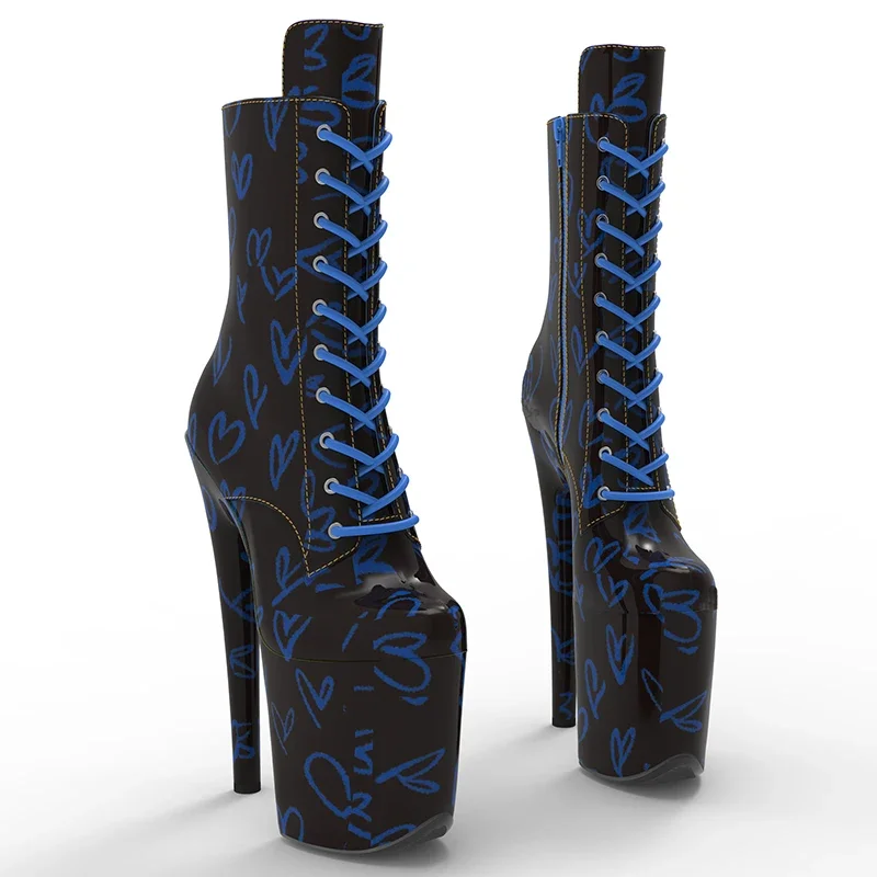 Leecabe mais novo 20cm/8cm patente pu amor stripper salto alto botas plataforma bota de dança pólo
