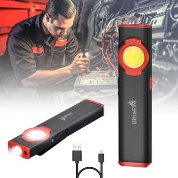 UltraFire UF-385 COB LED 손전등 자기식 이중 조명 토치 4 모드 USB C 충전식 EDC 손전등 비상용 작업 조명 