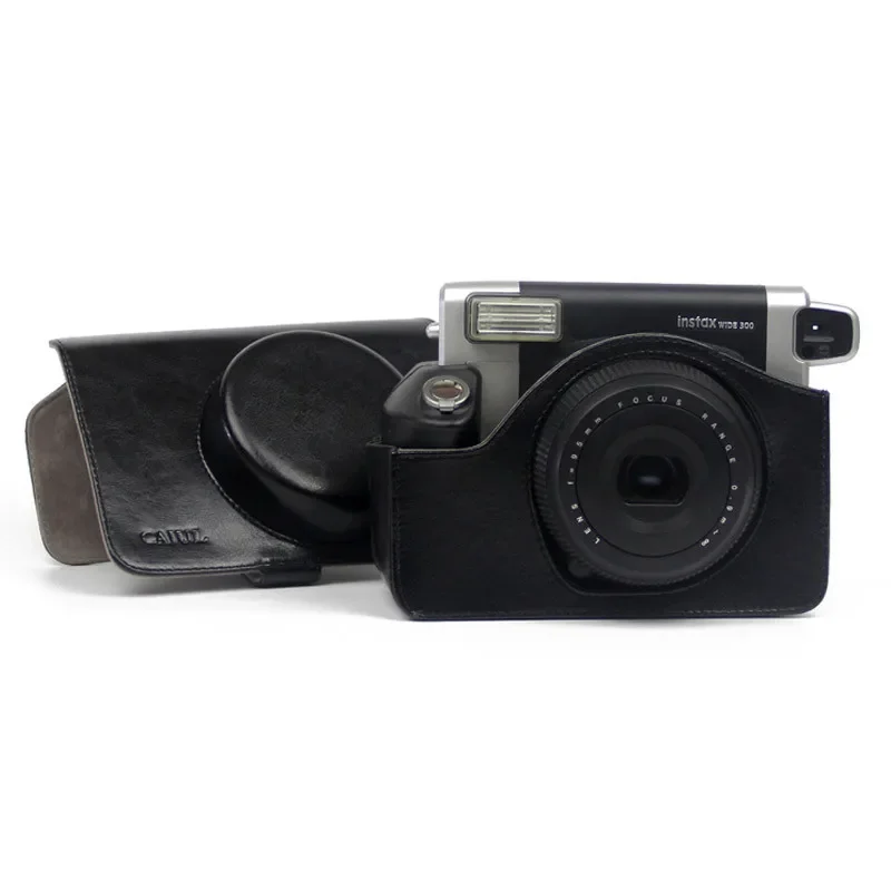 حافظة حقيبة بحزام كتف من جلد البولي يوريثان لهاتف FUJIFILM Instax غطاء كاميرا بلون سادة عتيق واسع 300