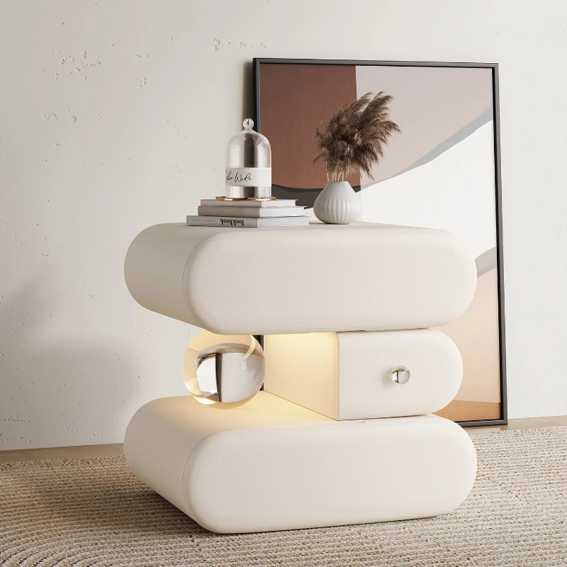 

Light luxury high-end cream wind solid wood bedside table household bedroom simple modern locker