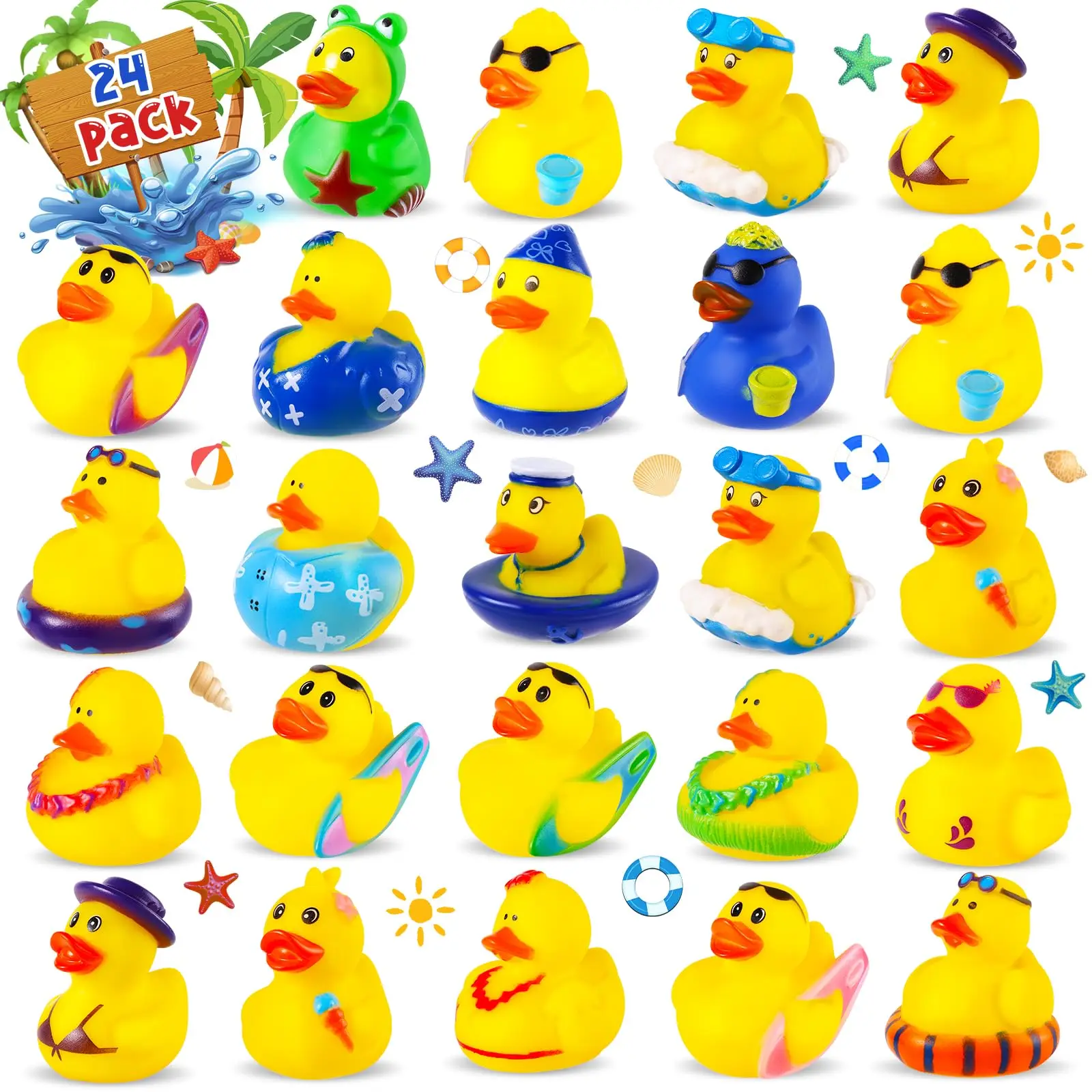 24Pcs Summer Rubber Duck Jeep Duck for Ducking Assorted Beach Duck for Bath Water Pool Holiday Party  Birthday Gifts for Kids