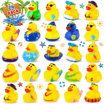 24pcs Summer Rubber Duck Jeep Duck Ducking Assorted Beach Duck for Bath Water Pool Holiday Party Birthday Gifts for Kids