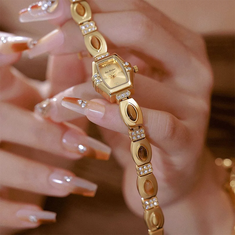 

Новинка 2024, винтажные роскошные женские часы, натуральный тигровый глаз, камень с маленьким циферблатом, женские часы-браслет, деловые часы, подарки