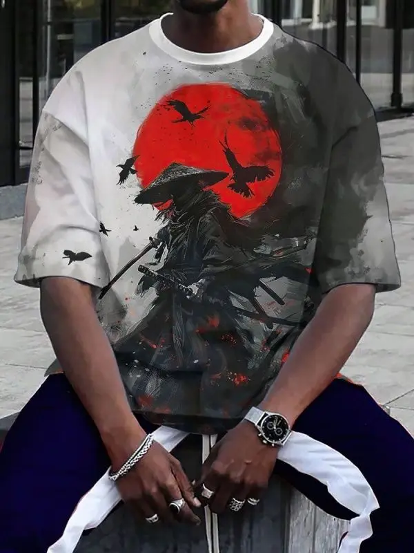 Japanese Samurai 3D Print T-Shirts Men Women Round Neck Short Sleeve T Shirt Hip-hop Oversized Street Tees Tops Men's Clothing