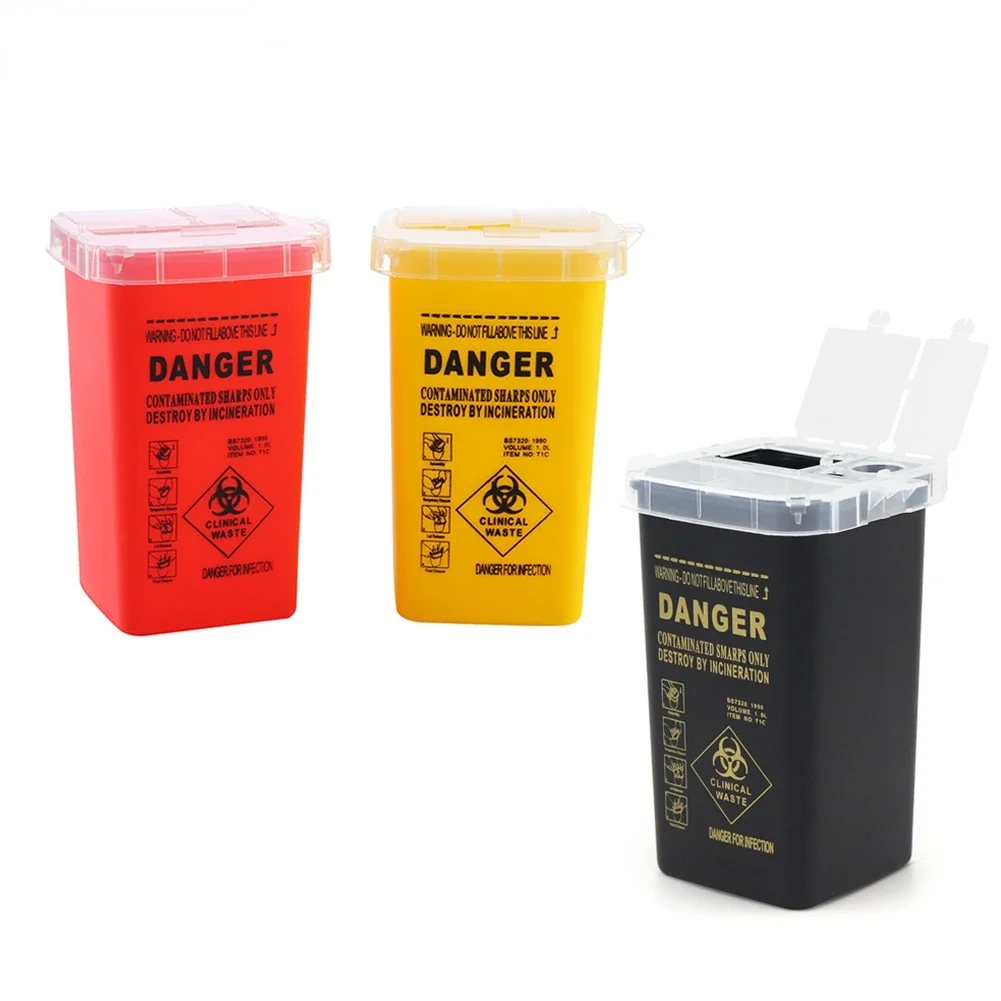 

Portable 1L Tattoo Medical Hard Plastic Sharps Container Flip-top Lid Makeup Tattoo Needles Disposal Waste Box Mini Trash Can