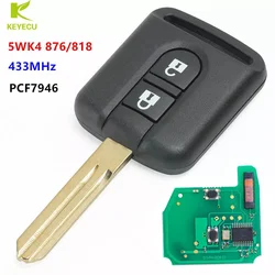 KEYECU Replacement Remote Head key Fob 2BTN 433MHz ID46 for Nissan Elgrand X-TRAIL Qashqai Navara Micra Note NV200 5WK4 876/818