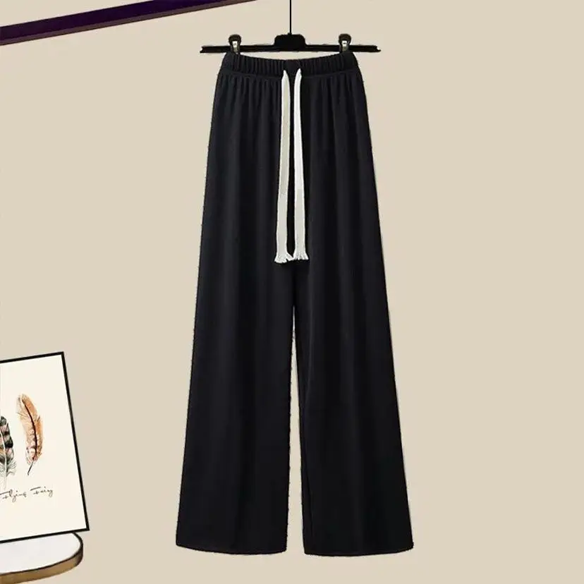 Summer Set Women\'s 2024 New Korean Retro Shirt Slim Slim Slim Strap Versatile Wide Leg Pants Three Piece Set Trendy