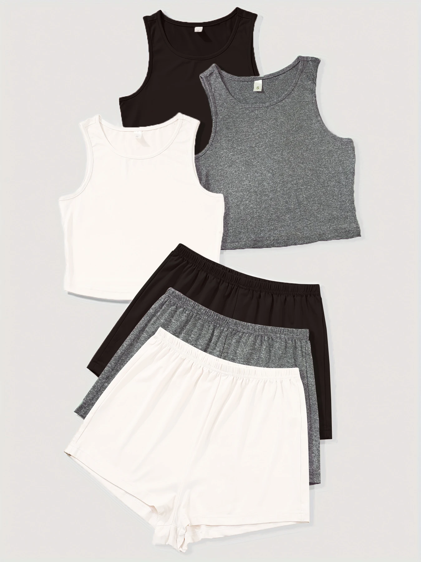 

Six-piece women's new style casual comfortable home wear - simple solid-color tank top, short pants, soft and breathable pajama