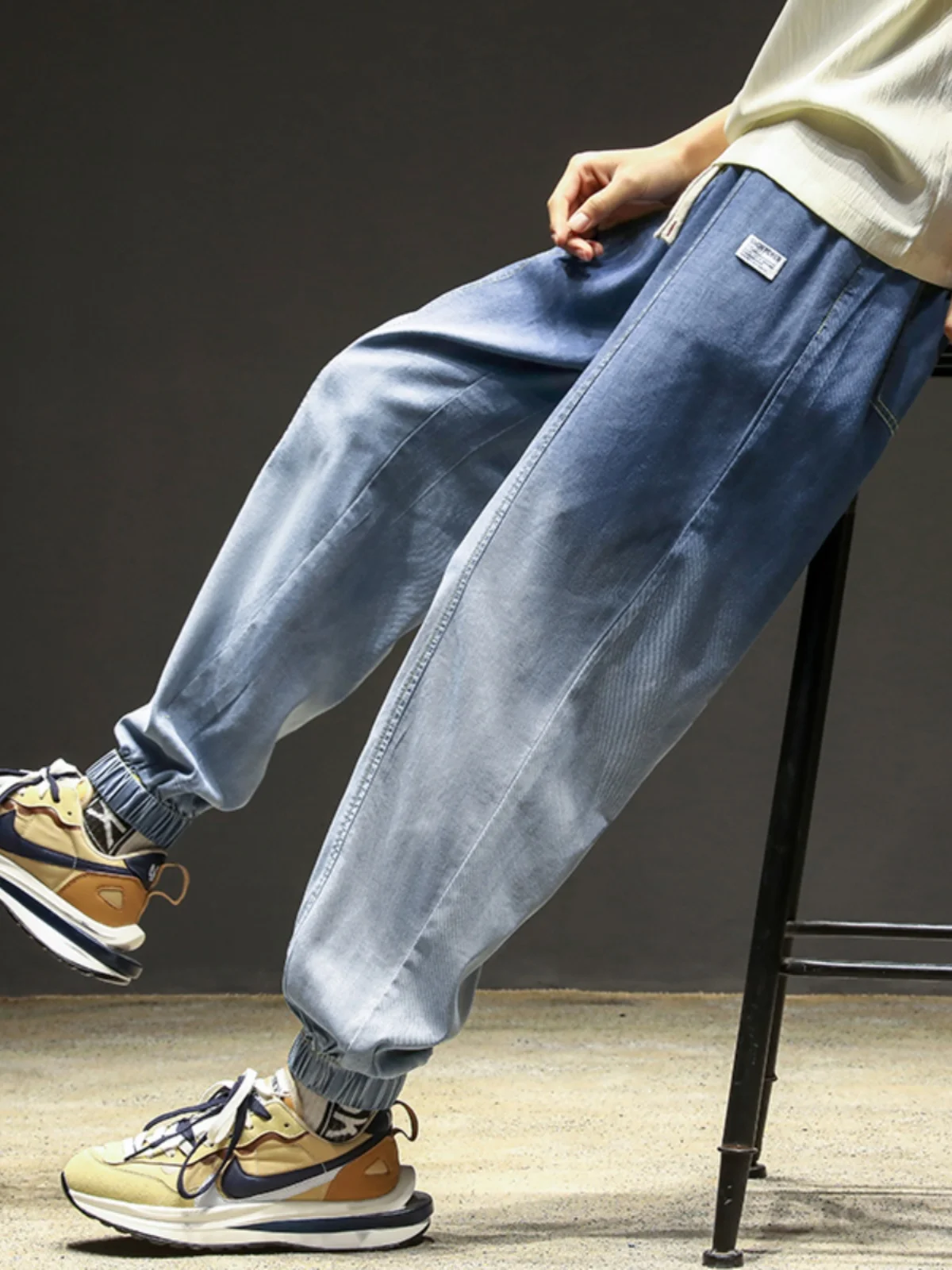 

Мужские летние тонкие джинсы из ледяного шелка Adual, модель «Харлан», укороченные, с манжетами, износостойкие, с микроэластичностью, молодежные, трендовые