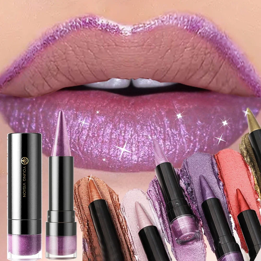 Pointed Glitter Lipstick Nude Purple Moisturize Diamond Metallic Lip Liner Pencil Outline Contouring Gradient Eyeshadow Cosmetic