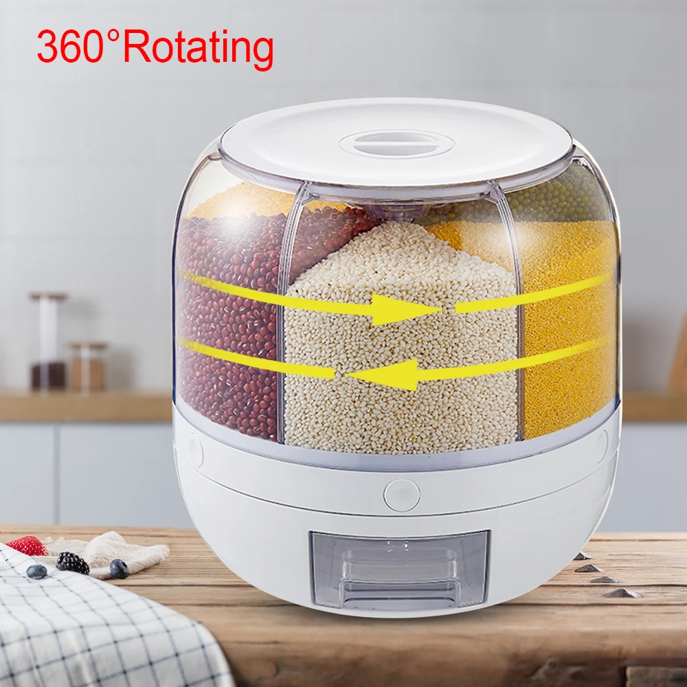 13lb Rice Dispenser, Multi-Grain Storage with Measuring Cup, 360° Rotating Design, Food-Grade PET and ABS, Organized Kitchen