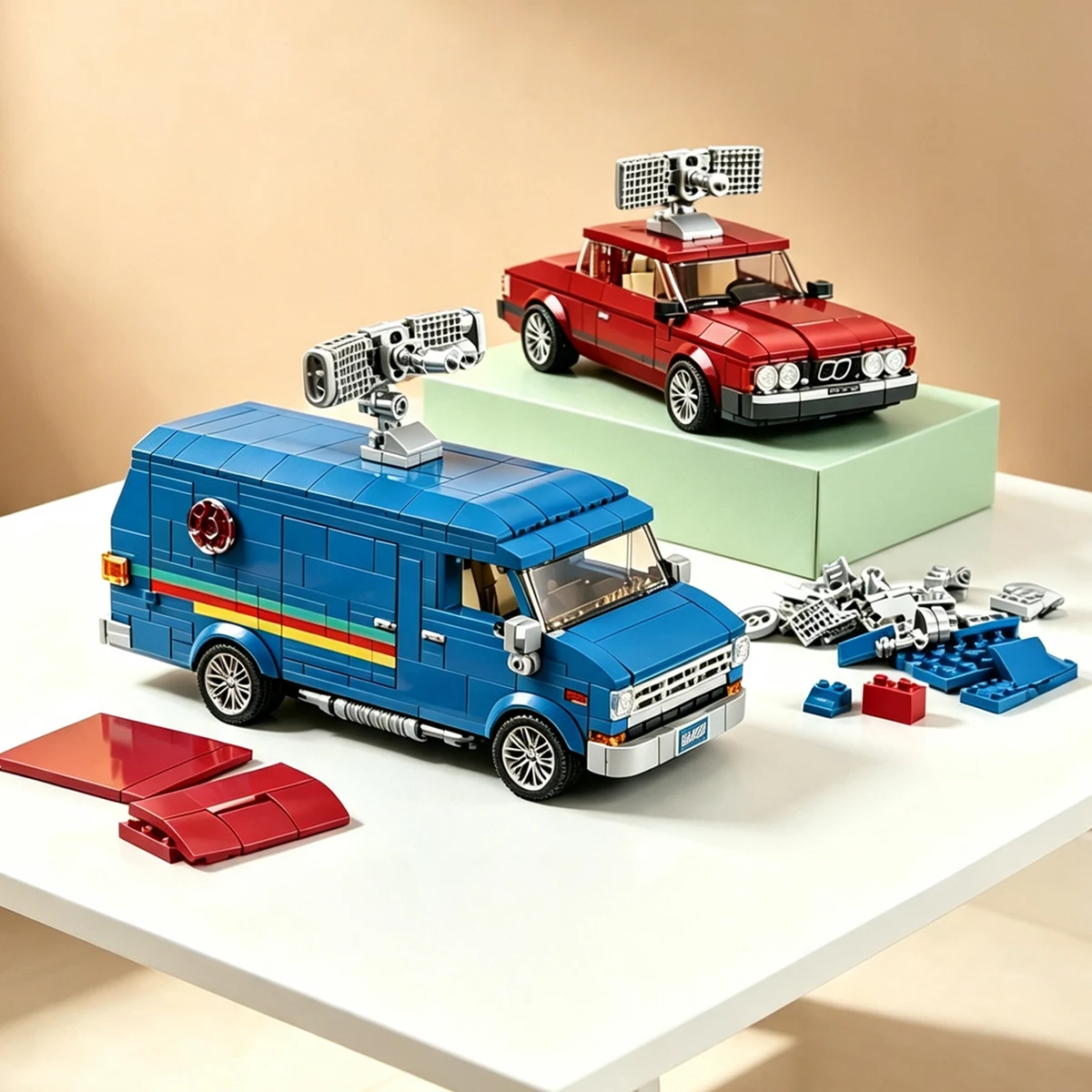 Home Decor Mystery Town Retro Strangers Car Sci-Fi Vehicle Van Sets Upside Down Technical Building Blocks Toy Bricks Model Gifts