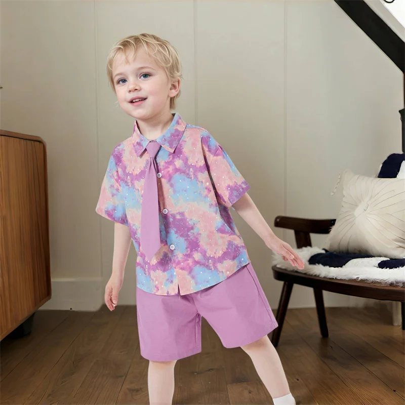 Korean Baby Boy Summer Formal Clothing Set Kids Luxury Clothes Shirt Shorts Tie Three Pieces Outfit Suit Child School Uniforms