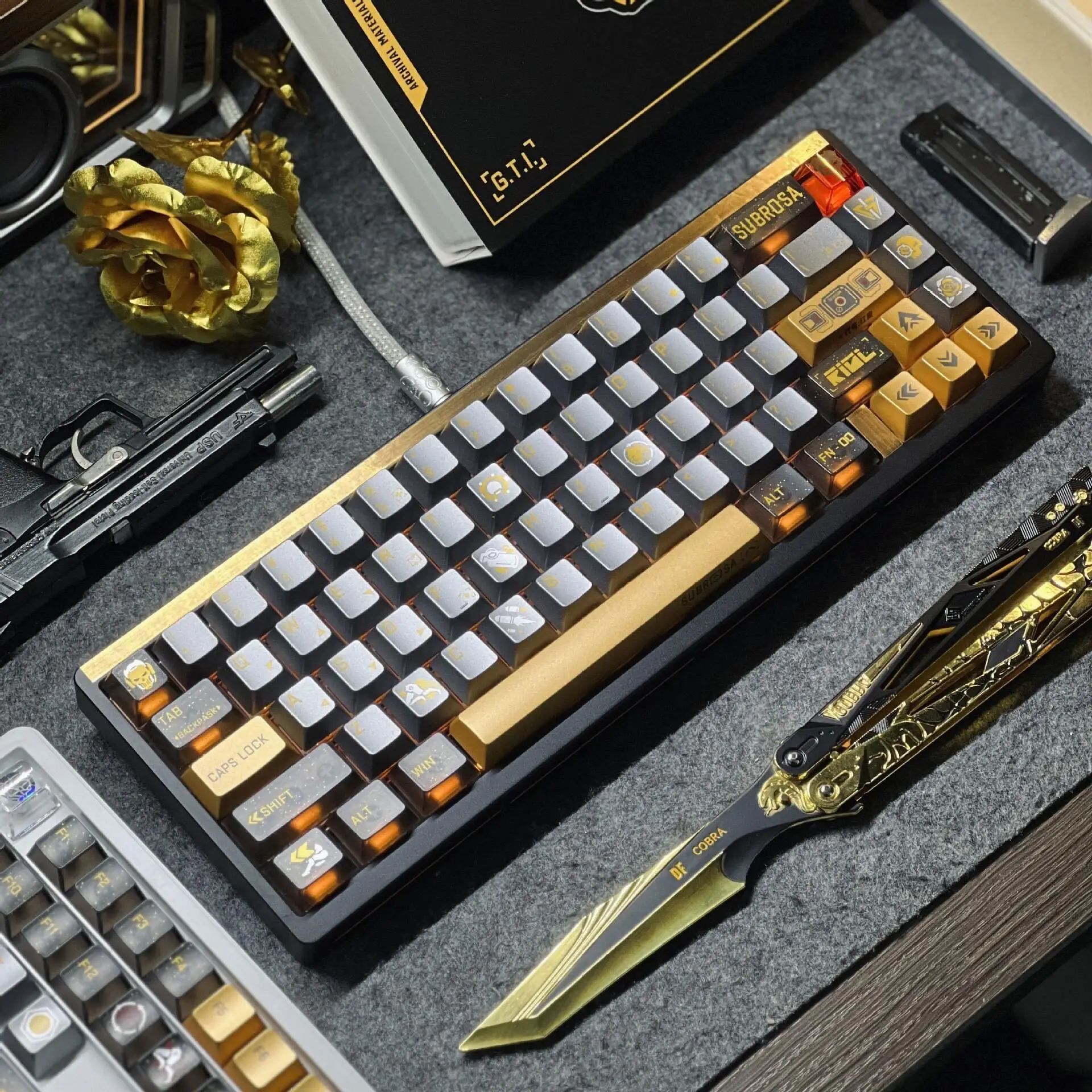 Custom Brand New Sealed Crimson Wolf Theme Gilded Rose Metallic Texture Keycap for Mechanical Keyboard Gift