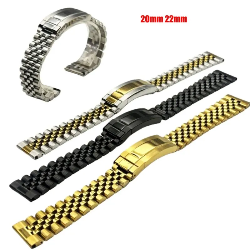 

Универсальный ремешок для часов Jubilee из нержавеющей стали, серебристый, золотистый, черный, 20 мм, 22 мм, с прямым концом, подходит для часов RLX