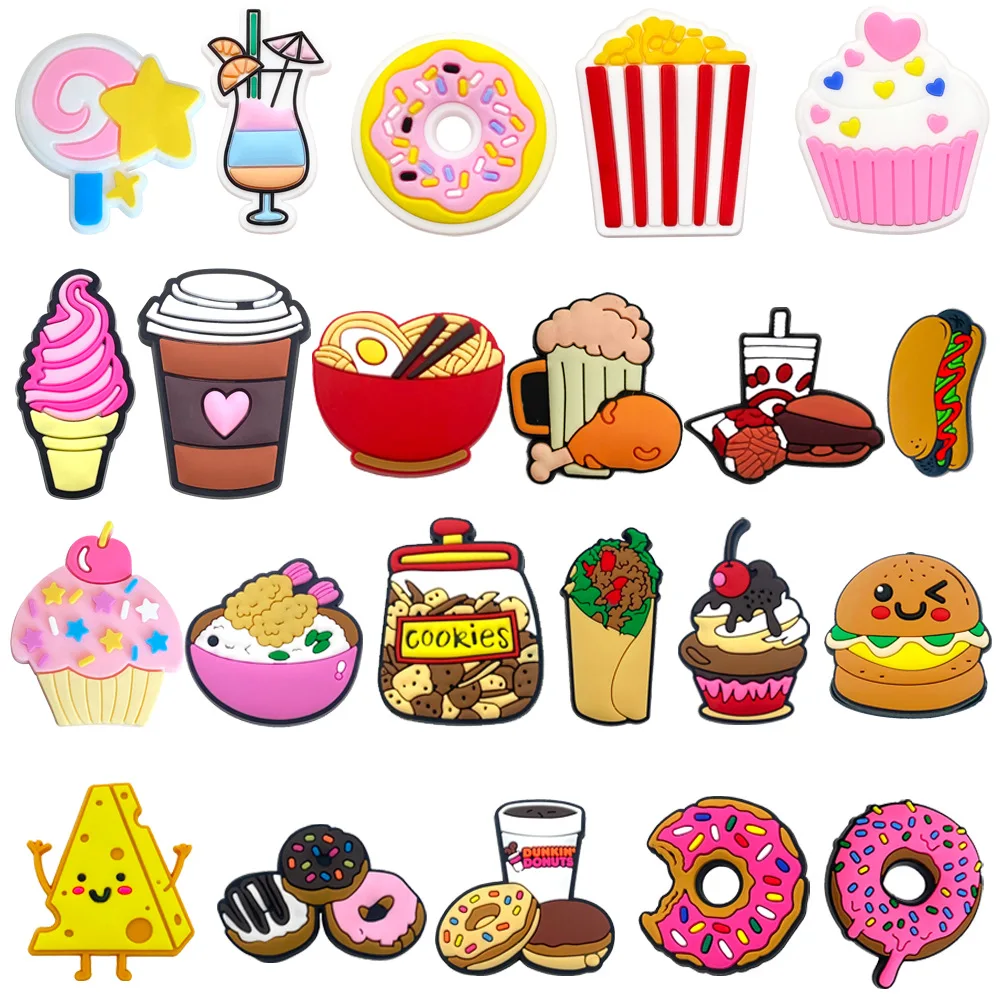 Colorful Snack Dessert PVC Shoe Charms Donut Burger Coffee Ice Cream Detachable Clog Shoe Decor Gift for Teens Food Lovers