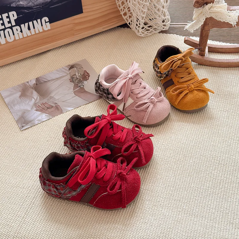 

Children Casual Shoes for Girls 2025 Autumn New Fashion Korean Style Soft Bottom Anti-slippery Versatile Sweet Bowtie Shoes