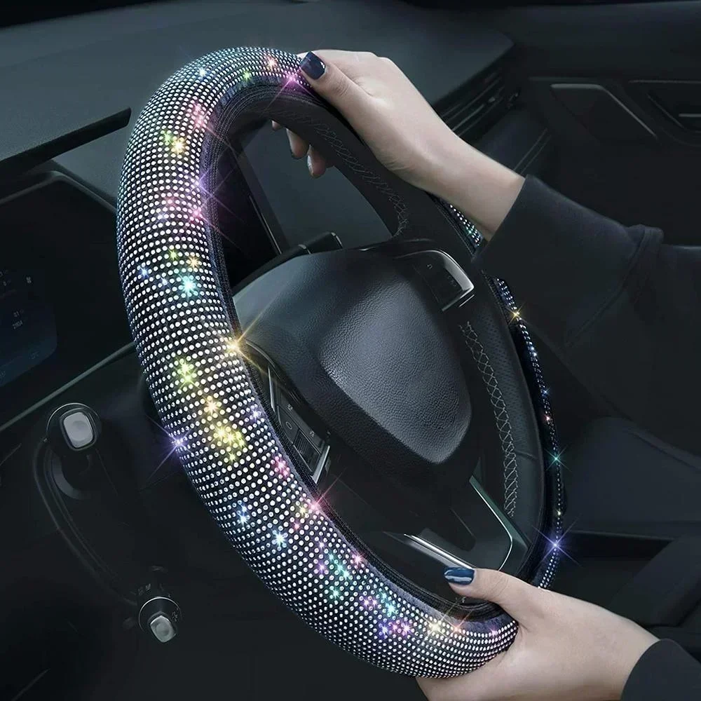 Bling Bling Diamond Rhinestones Crystal Car Steering Wheel Cover Auto Interior Decoration Accessories Car Protection Styling image 2