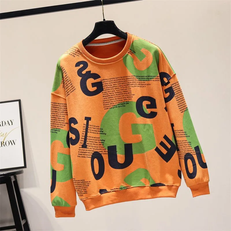 New Autumn Fashion Korean Edition Printed Round Neck Thin Loose Versatile Reducing Age and Slim Long Sleeve Casual Sweater