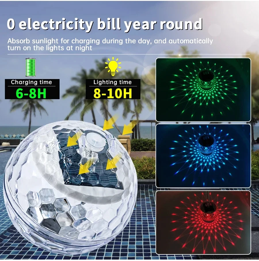 Solar Powered Water Float Light Pond Floating Lamp Magic Ball Light Garden Color Changing Decoration Lighting For Pool Tree   5.